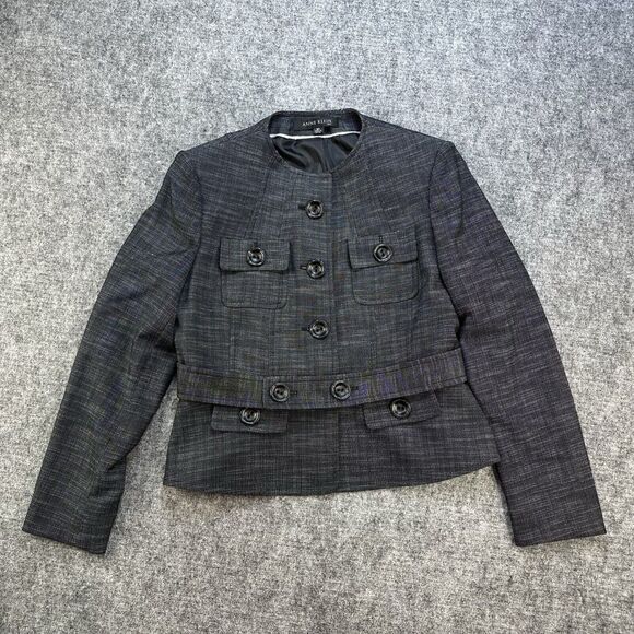 Anne Klein Skirt Suit Women 8P Petite Black White Belt Career Office Corp - Picture 2 of 11